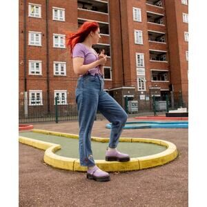 Dr. Martens Purple Pebbled Leather Mary Jane Quad Platform Shoes